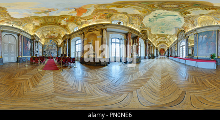 360 degree panoramic view of Le riche décor de la salle des Illustres du Capitole de Toulouse  -  France