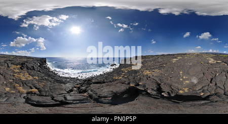 360 degree panoramic view of Black Sand Beach on Chain Of Craters Road, Big Island, Hawaii, 2944