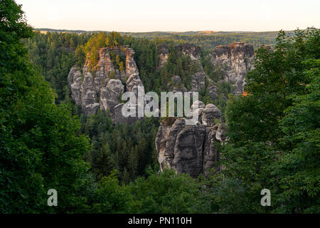 Landscapes of Saxon Switzerland - is the German part of Elbe Sandstone Mountains. Stock Photo