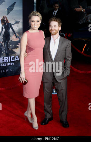 Clare Grant and husband Seth Green at the world premiere of Marvel's 'Captain America The Winter Soldier'. Arrivals held at The El Capitan Theatre in Hollywood, CA, March 13, 2014. Photo by: Richard Chavez / PictureLux Stock Photo