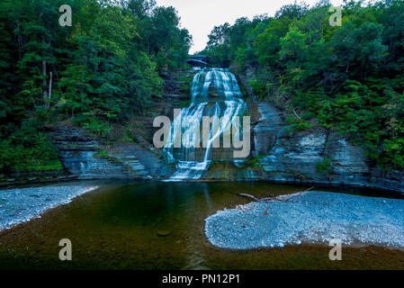 View on Shequaga Falls waterfall and town Stock Photo