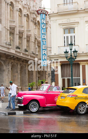 Classic car in front of Hotel Ingleterra, Havana, Cuba Stock Photo