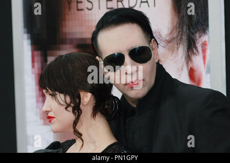 Marilyn Manson and Lindsay Usich at the Warner Brothers Pictures premiere of 'Transcendence'. Arrivals held at Regency Village Theatre in Westwood, CA, April 10, 2014. Photo by Joe Martinez / PictureLux Stock Photo