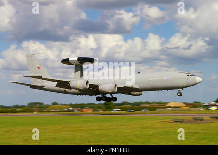 Royal Air Force, RAF Boeing E-3 Sentry AWACS plane landing at RAF Waddington. Airborne early warning and control (AEW&C) jet aircraft based on 707 Stock Photo