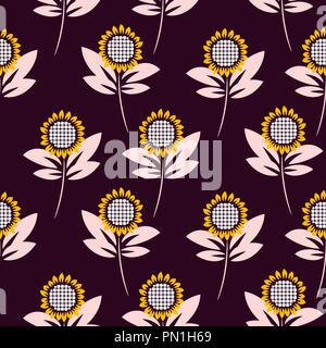 Sunflower seamless vector pattern background. Stock Vector