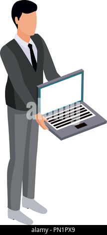 Businessman with laptop isometric Stock Vector