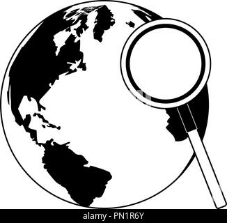 magnifying glass gears and cloud in black and white Stock Vector Image ...