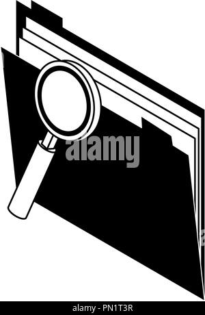 Folder with magnifying glass in black and white Stock Vector