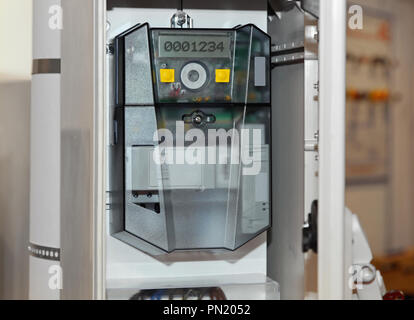 Modern electronic energy meter with LCD display Stock Photo