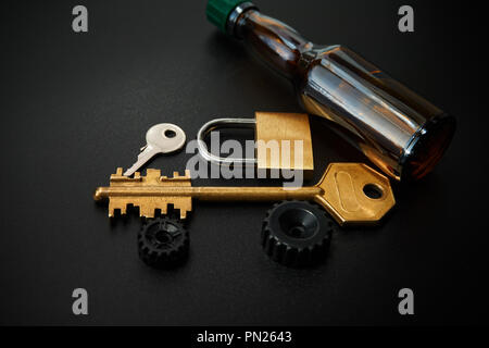 Alcohol activated vehicle lock immobiliser prevent drink driving alcohol lock Conceptual image with free copy space Stock Photo