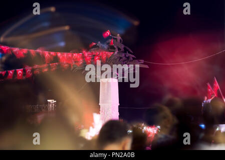 Izmir, Turkey - September 9, 2018. Republican Tree with flags and poeple. For the celebration of the Independence day of  Izmir. The sculpture artist  Stock Photo