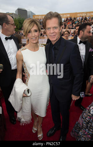 Actress Felicity Huffman and nominated for BEST PERFORMANCE BY AN ACTOR IN A TELEVISION SERIES – COMEDY OR MUSICAL for his role in “SHAMELESS”, actor William H. Macy attend the 72nd Annual Golden Globes Awards at the Beverly Hilton in Beverly Hills, CA on Sunday, January 11, 2015.  File Reference # 32536 383JRC  For Editorial Use Only -  All Rights Reserved Stock Photo