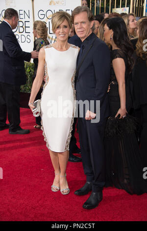 Nominated for BEST PERFORMANCE BY AN ACTOR IN A TELEVISION SERIES – COMEDY OR MUSICAL for his role in “SHAMELESS”, actor William H. Macy (right) and Felicity Huffman attend the 72nd Annual Golden Globes Awards at the Beverly Hilton in Beverly Hills, CA on Sunday, January 11, 2015.  File Reference # 32536 395JRC  For Editorial Use Only -  All Rights Reserved Stock Photo