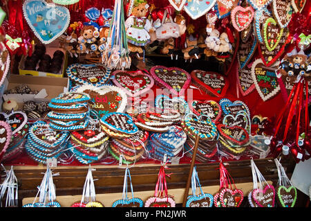 traditional gingerbread hearts at Oktoberfest in Munich, Germany Stock Photo