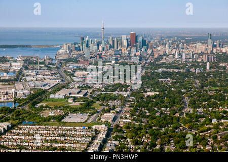 A view of downtown Toronto from the east end near Woodbine and Queen St. Stock Photo