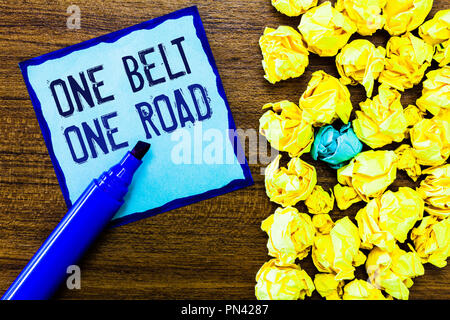 Writing note showing One Belt One Road. Business photo showcasing Building trade routes between China and other countries. Stock Photo