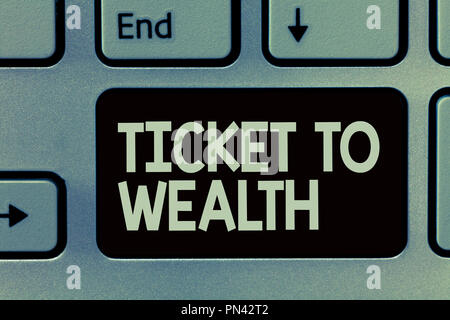 Handwriting text writing Ticket To Wealth. Concept meaning Wheel of fortune Passage to Successful and brighter future. Stock Photo