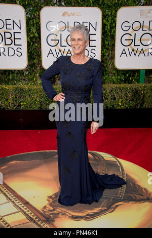 Nominated for BEST PERFORMANCE BY AN ACTRESS IN A TELEVISION SERIES – COMEDY OR MUSICAL for her role in 'Scream Queens,' actress Jamie Lee Curtis attends the 73rd Annual Golden Globes Awards at the Beverly Hilton in Beverly Hills, CA on Sunday, January 10, 2016.  File Reference # 32796 077JRC  For Editorial Use Only -  All Rights Reserved Stock Photo