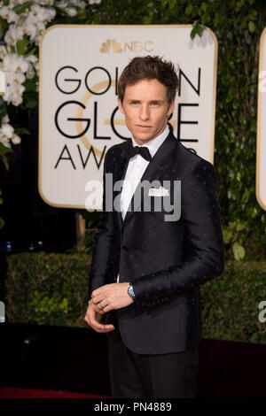 Nominated for BEST PERFORMANCE BY AN ACTOR IN A MOTION PICTURE – DRAMA for his role in 'The Danish Girl,' actor Eddie Redmayne attends the 73rd Annual Golden Globes Awards at the Beverly Hilton in Beverly Hills, CA on Sunday, January 10, 2016. Stock Photo