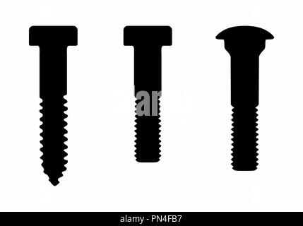 A set of screws silhouettes illustration on white background Stock Vector