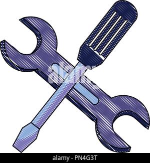 grated industry screwdriver and wrench equipments repair Stock Vector
