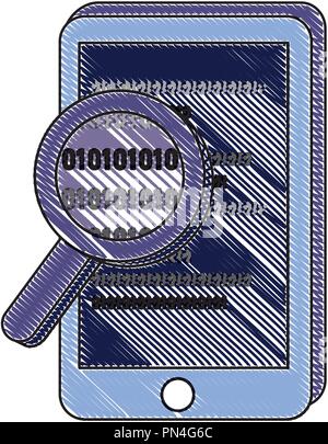grated screen computer technology with magnifying glass Stock Vector ...