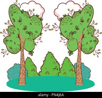 Pretty forest trees bushes plants art vector Stock Vector Image & Art ...