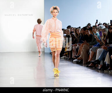 New York, NY, USA - September 12, 2018: Tessa Hilton walks runway to present Marcel Ostertag  Spring/Summer 2019 collection during New York Fashion We Stock Photo