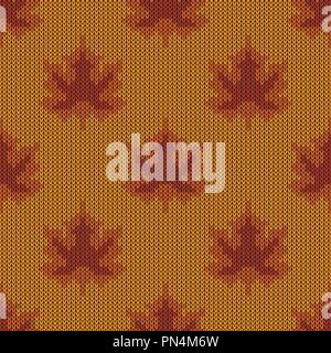 Autumn seamless pattern. Maple leaves knitted pattern. Design for sweater, scarf, comforter or clothes texture. Vector illustration. Stock Vector