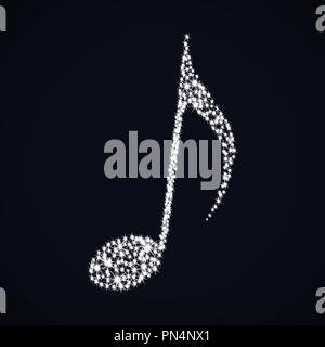 Glitter music note. Vector illustration. Stars on dark background. Stock Vector