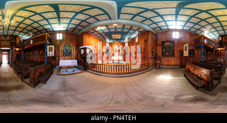 360 degree panoramic view of St. Anne's Church in the Wallachian Open Air Museum