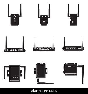 Wireless deviceicon. Modem, router and repeater. Silhouette vector Stock Vector