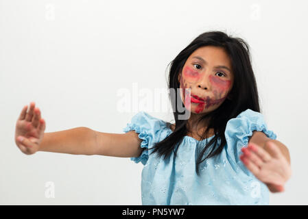 Girl in long hair with thai classical dance ghost in halloween concept. Stock Photo