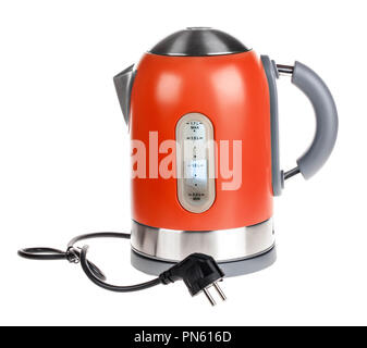 Red electric kettle isolated on white Stock Photo