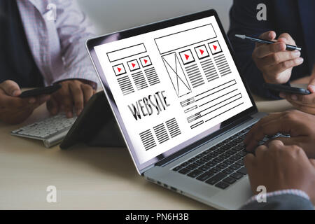 Web Design layout sketch drawing Software Media WWW and Graphic Layout Website development project Stock Photo