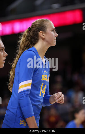 Los Angeles, CA, USA. 19th Sep, 2018. UCLA Bruins oh Mac May (14) during the UCLA Bruins vs USC Trojans at Galen Center on September 19, 2018. (Photo by Jevone Moore) Credit: csm/Alamy Live News Stock Photo
