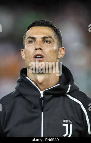 September 19, 2018 - Valencia, Spain - Cristiano Ronaldo of Juventus FC is pictured during the line up ahead of the UEFA Champions League, Group H football match between Valencia CF and Juventus FC on September 19, 2018 at Mestalla stadium in Valencia, Spain (Credit Image: © Manuel Blondeau via ZUMA Wire) Stock Photo