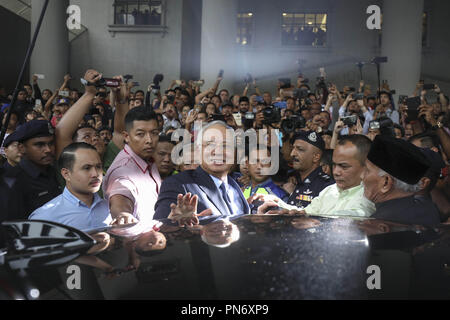 September 20, 2018 - Kuala Lumpur, Malaysia - Former Malaysia Prime Minister NAJIB RAZAK leaves Kuala Lumpur High Court after a court hearing. Najib pleaded not guilty Thursday to 21 counts of money laundering and a separate four counts of abuse of power. (Credit Image: © Kepy/ZUMA Wire) Stock Photo