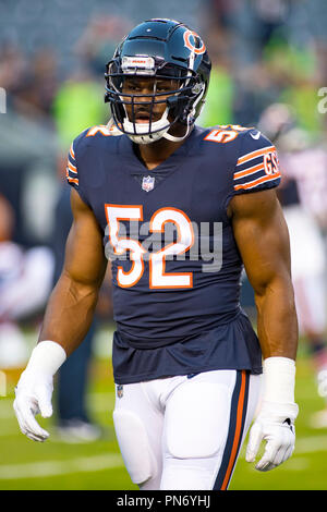 Chicago, Illinois, USA. 17th Sep, 2018. - Bears #52 Khalil Mack warms up before the NFL Game between the Seattle Seahawks and Chicago Bears at Soldier Field in Chicago, IL. Photographer: Mike Wulf Credit: csm/Alamy Live News Stock Photo