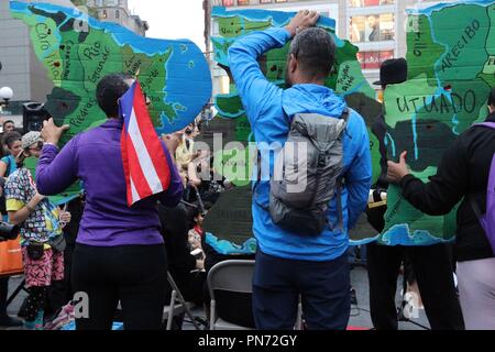 New York City, New York, USA. 20th Sep, 2018. On the first anniversary of Hurricane Maria devastation of Puerto Rico members of the Social, Environmental and Climate Justice movements staged a memorial rally at Union Square, standing in solidarity with Puerto Rico to support and highlight Puerto Ricans fighting for a just and equitable recovery on 20th. September, 2018. Credit: G. Ronald Lopez/ZUMA Wire/Alamy Live News Stock Photo
