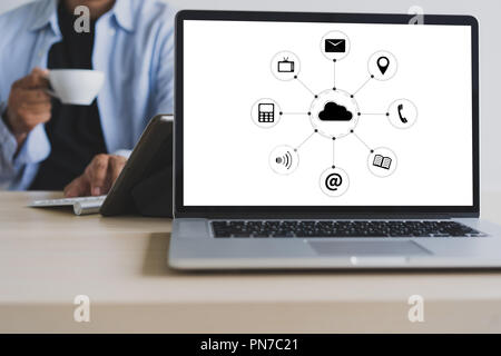 Cloud Service (Cloud Computing diagram on the new computer interface) Stock Photo