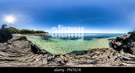 360 degree panoramic view of Tree on the black rock - Bay of Castaway Island Resort - Qalito Island - Fiji Islands