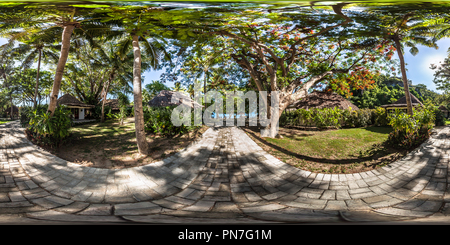 360 degree panoramic view of Path along the Bures  - Castaway Island Resort - Qalito Island - Fiji Islands