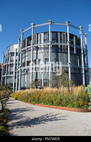 Luxury apartments made from converted Victorian gas holders at Gas Holder Park, Kings Cross, London, UK, Stock Photo