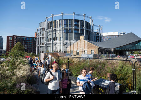 Luxury apartments made from converted Victorian gas holders at Gas Holder Park, Kings Cross, London, UK, Stock Photo