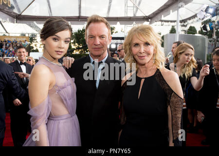 Hailee Steinfeild, Sting and Wife at the 74th Annual Golden Globe Awards, January 8, 2017  File Reference # 33198 238JRC  For Editorial Use Only -  All Rights Reserved Stock Photo