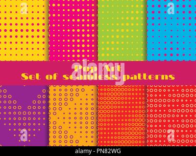 Dotted, Pop Art seamless pattern set. Halftone background with dots. Vector illustration Stock Vector