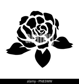 Black Silhouette of Rose, Black Flower Rose, Black and white Isolated on white background - Vector Illustration. Stock Vector