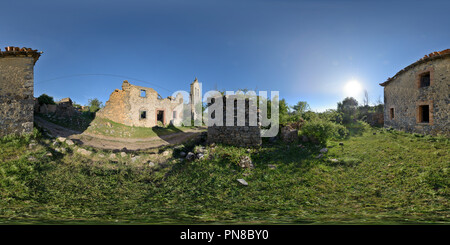 360 degree panoramic view of Street abandoned village