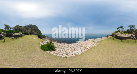 360 degree panoramic view of The ruins of the Japanese troops fort in Tomogashima Island, Japan 01